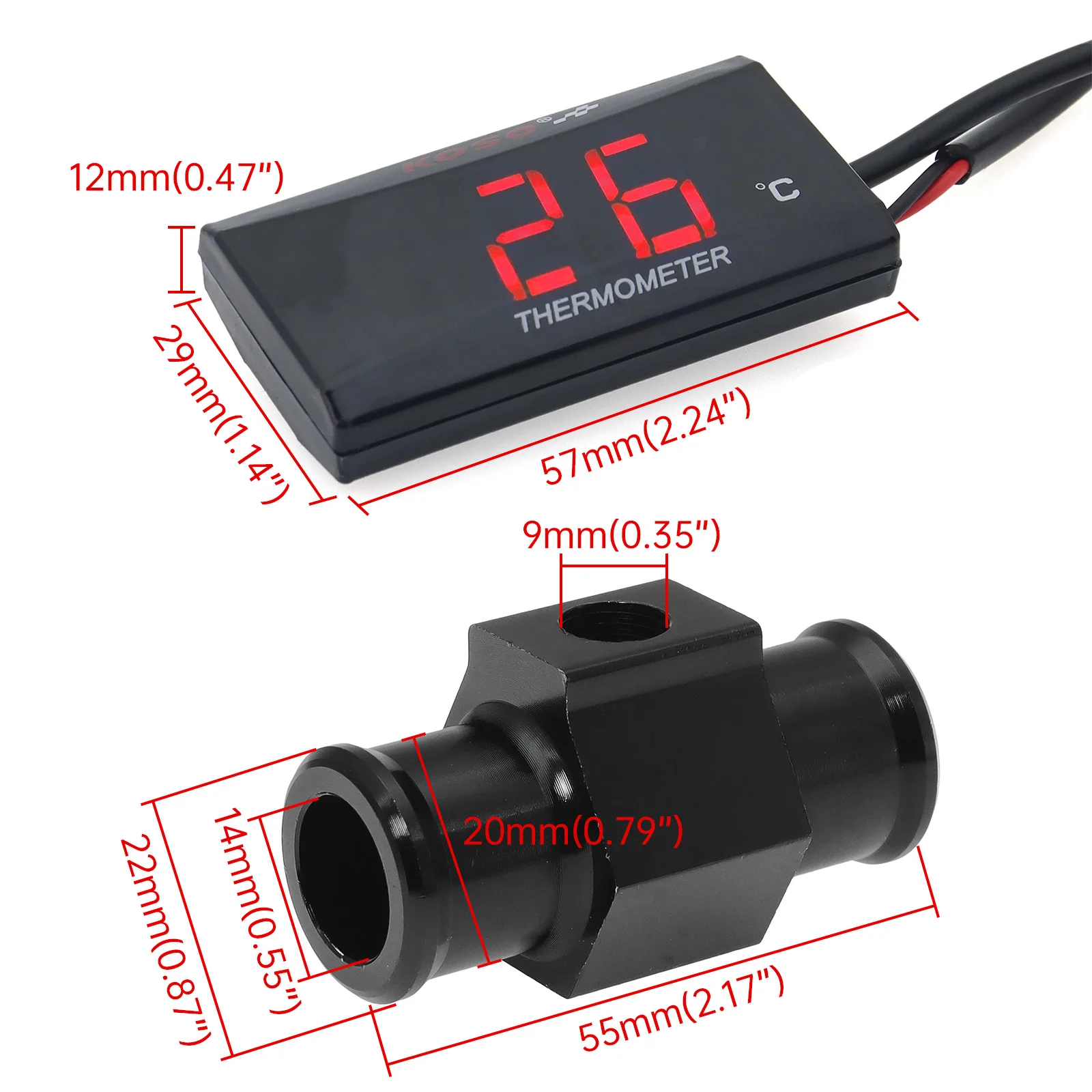 Temperature Meter Motorcycle Water thermometerGauge For KOSO 0~120&deg;C Monitor Red Blue Indicator With Sensors Adapter 16 18 22mm