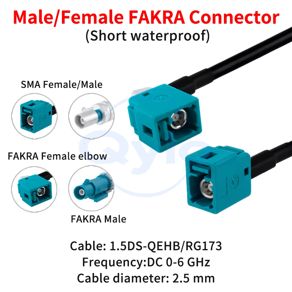 FAKRA Wasserdichte männliche/weibliche abgewinkelte Steckverbinder RG174/1,5DS Kabel Automotive 360-Grad-Panoramakamerakabel (1 Stück)
