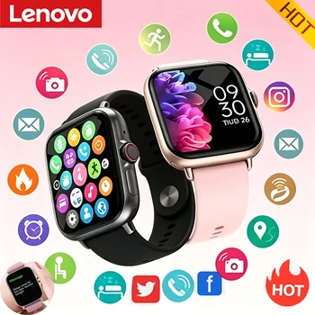 Lenovo Smartwatch Sportivo da 1,83'' Impermeabile, Orologio Fitness con Chiamate Wireless, Monitoraggio della Salute per Uomini e Donne, Compatibile con iOS e Android