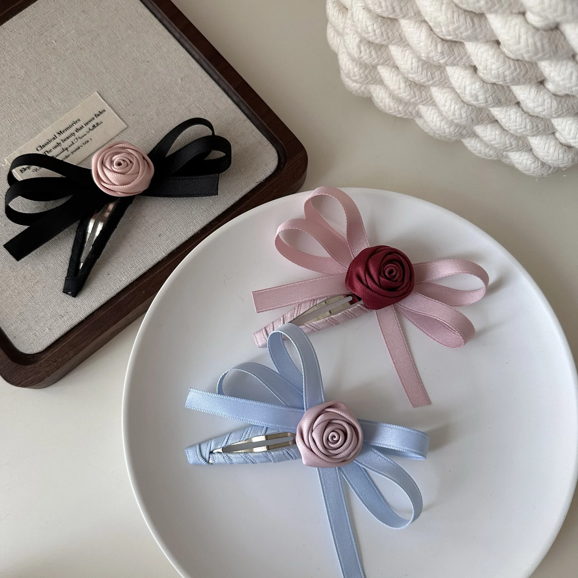 Süße Haarspangen für Damen, Schleife, Rose, Haarspange, Pony, Haarspange, Band, BB-Clip, Kawaii-Haar-Accessoires, süßer Stil, Schleife, Haarspange – Detail 3