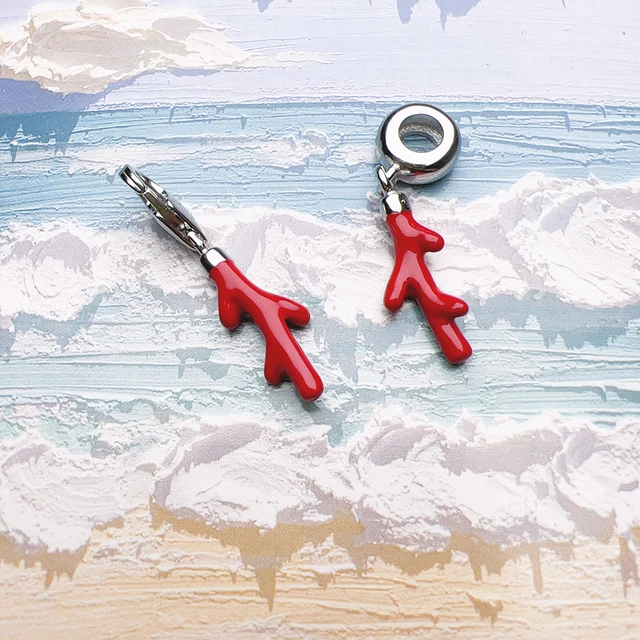 Pendentif Feuille En Corail Rouge Et Argent 925 - Bijou Unique écoresponsable