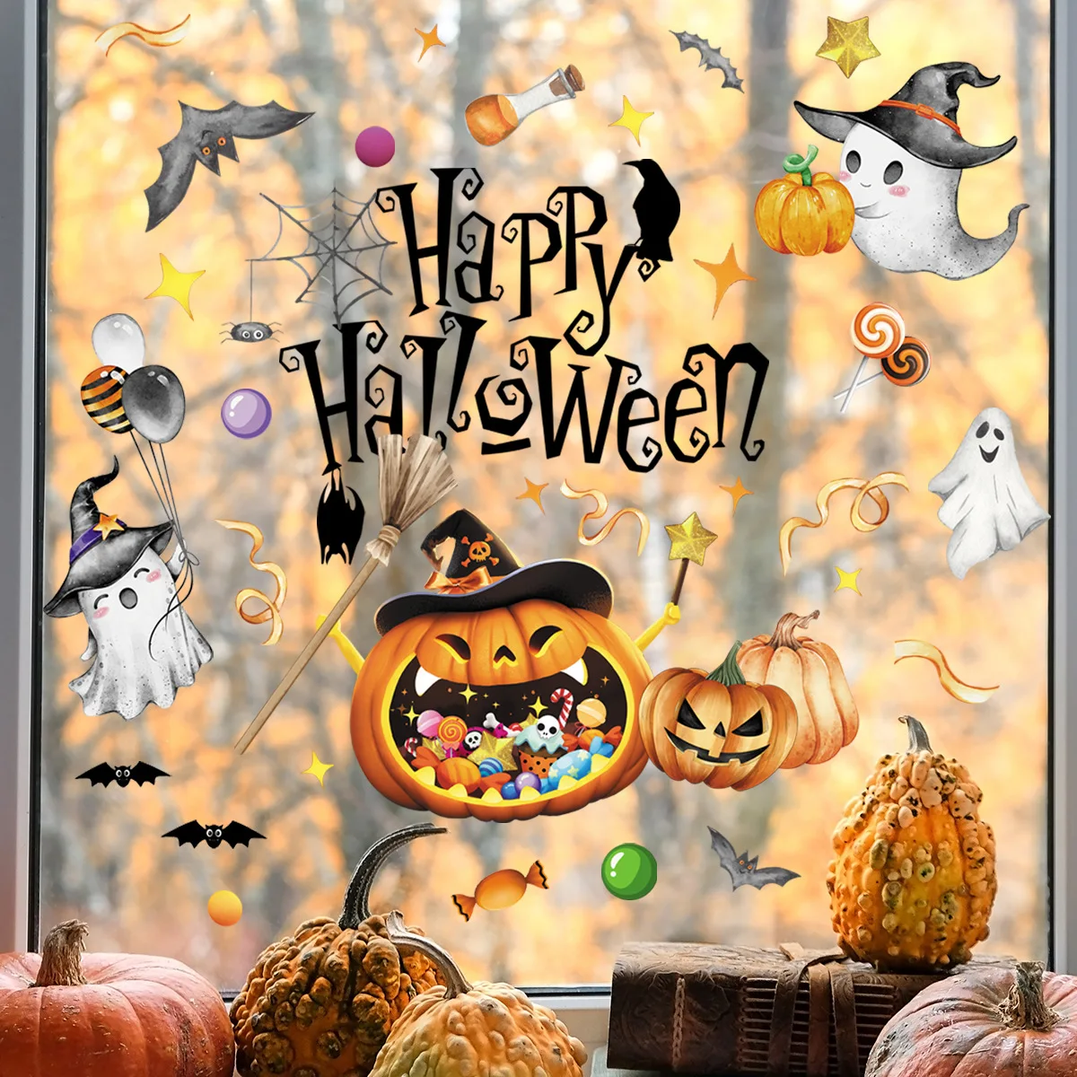 Wall Stickers Window Stickers Halloween English Pumpkin Ghost Bat Static Glass Stickers Window Stickers Wall