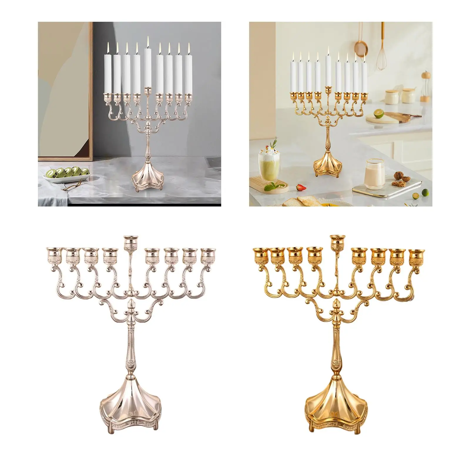 Hanukkah Menorah Candle Stands Tabletop 9 Branches Candle Holder for Christmas Exquisite Candlestick Table Home Decor