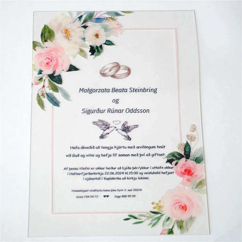 Transparent PVC Wedding Invitation Card, Personalized Printed, Content, 10Pcs