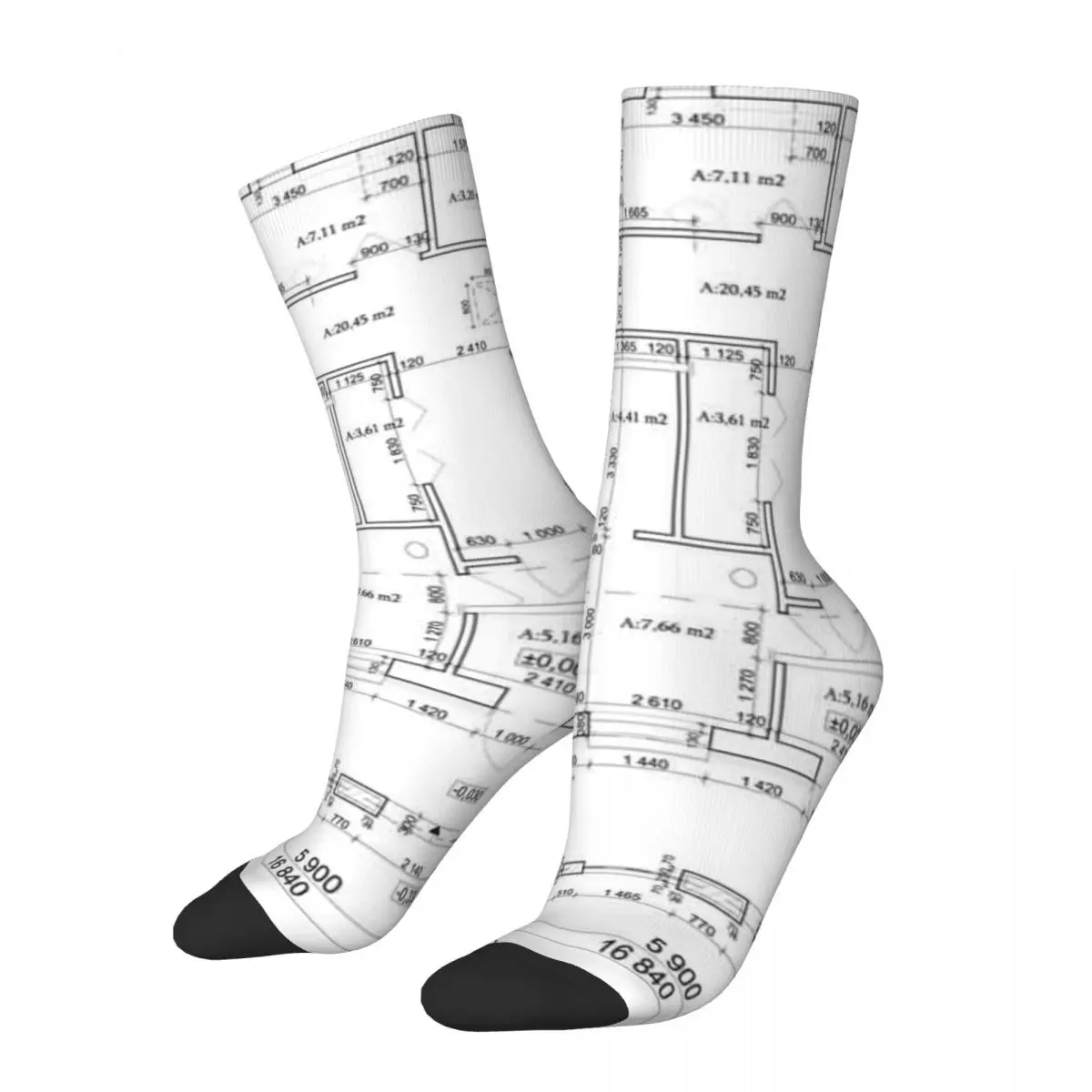 

Detailed Architectural Private House Floor Plan Socks Sweat Absorbing Stockings All Season Long Socks for Man's Woman's Gifts