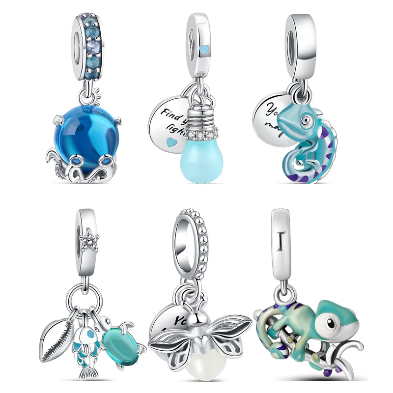

925 Sterling Silver Chameleon Luminous Firefly Bulb Butterfly Beads Fit Original Pandora Charm Bracelet Women Jewelry DIY Making
