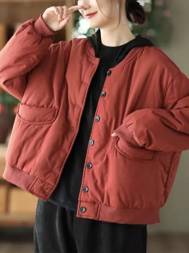 

Зимняя одежда для женщин 2022 короткая хлопковая куртка с Бейсбольным воротником с зажимом женская новая однотонная Свободная Повседневная теплая хлопковая одежда