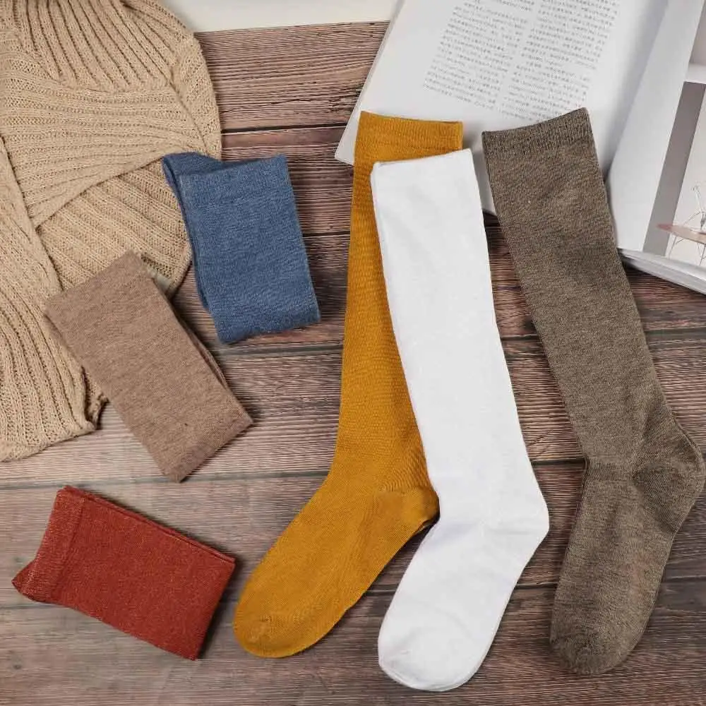 Description Picture 6 of itemCasual Sport Solid color Student Cotton For Girl Calf Sock Women Stockings Knee High Socks Hosiery