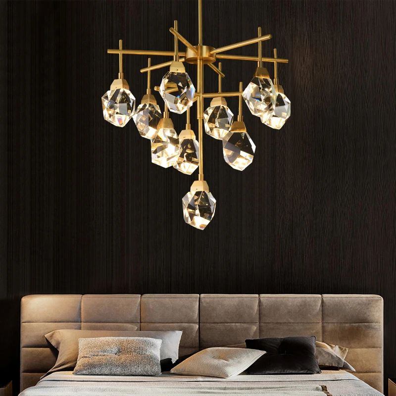 

New Luxury Crystal Living Room Gold Chandelier Modern Bedroom Dining Kitchen Island Home Decoration Pendant Light Fixture Lamp