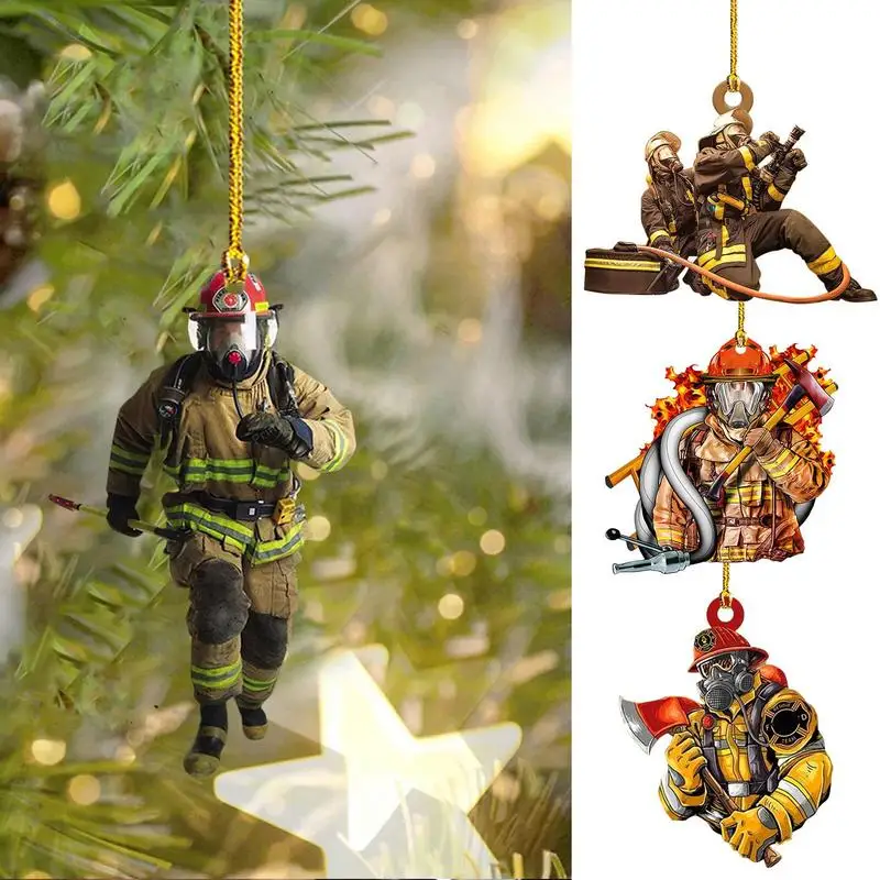 

Christmas Fireman Ornaments Firefighter Figurines Tree Hanging Decor 2D Acrylic Tabletop Indoor Decoration home accessories