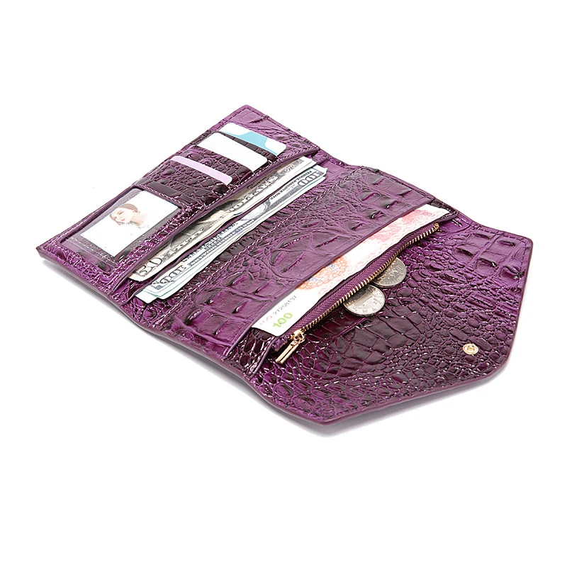 Fashion Alligator Leather Women Long Wallet Luxury Brand Coin Purse Design Clutch Bag Card Holder Zipper Ladies Commuter Purses