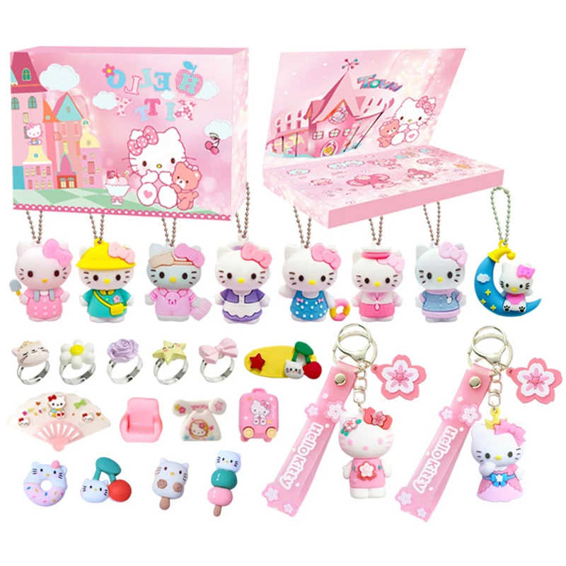 

24Pcs Hello Kitty Christmas Advent Calendar Kawaii Sanrio Random Anime Figures Keychain Gift Box for Children Girls Toys