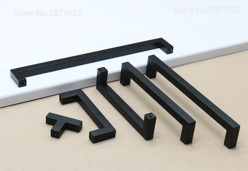 Square Furniture Hardware Black Handle Stainless Steel Kitchen