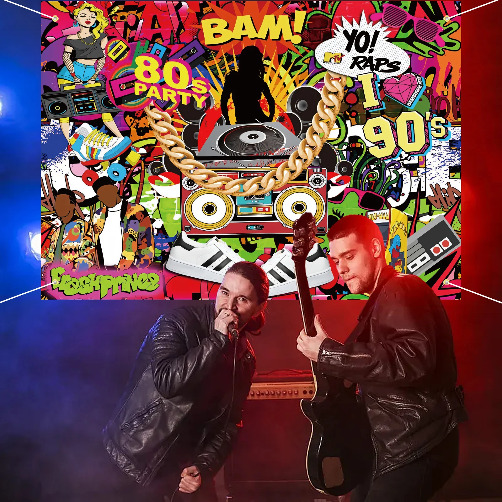 Party decorations christmas decorations birthday banner birthday streamers Hip Hop Party Backdrop Throwback I Love The 80S 90S Graffiti Wall Photo Booth Backdrops For adults birthday party decoration