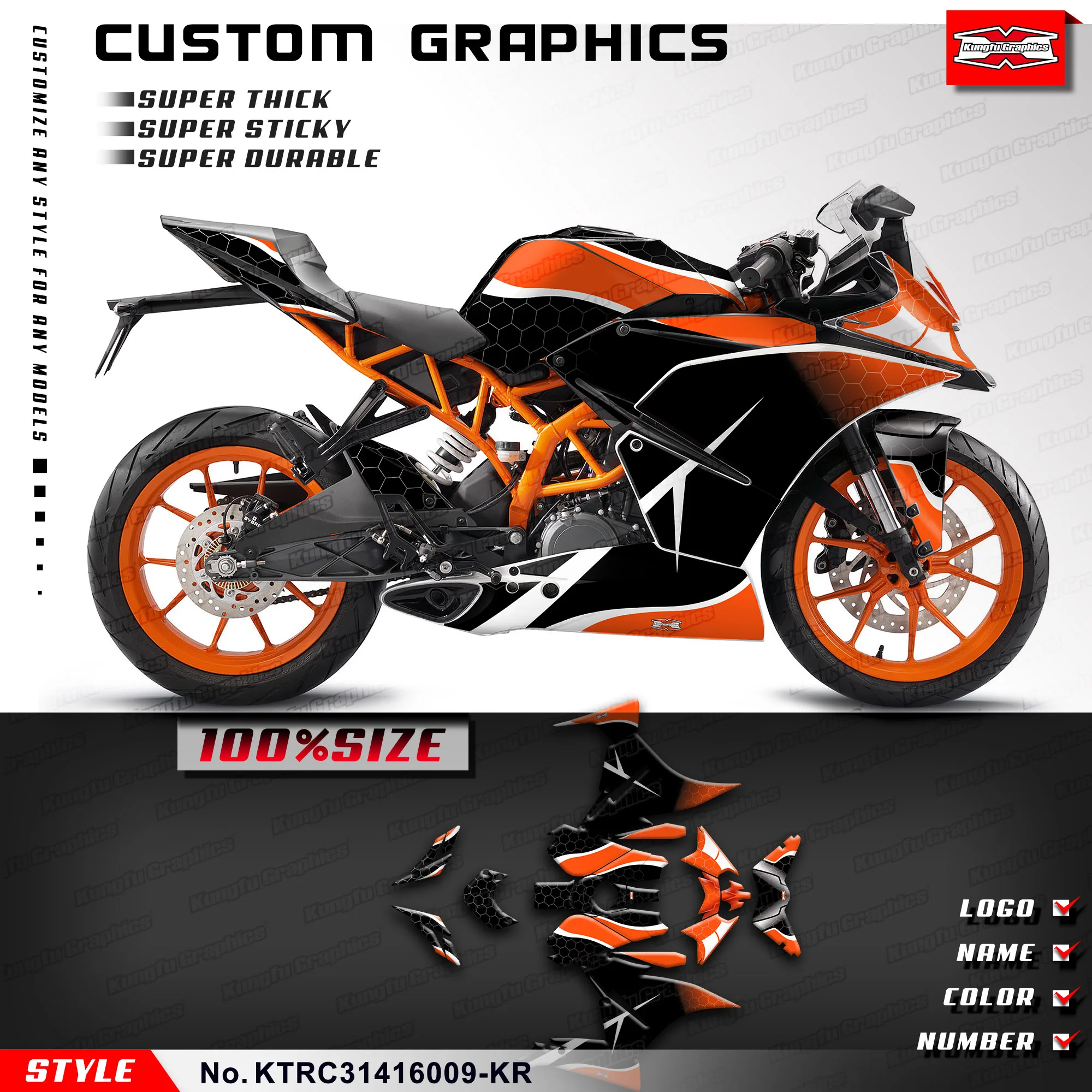

KUNGFU, графическая команда, наклейки, виниловые наклейки, комплект для KTM RC 390, 125, 200, 250, 2014, 2015, 2016, серый, фотообои
