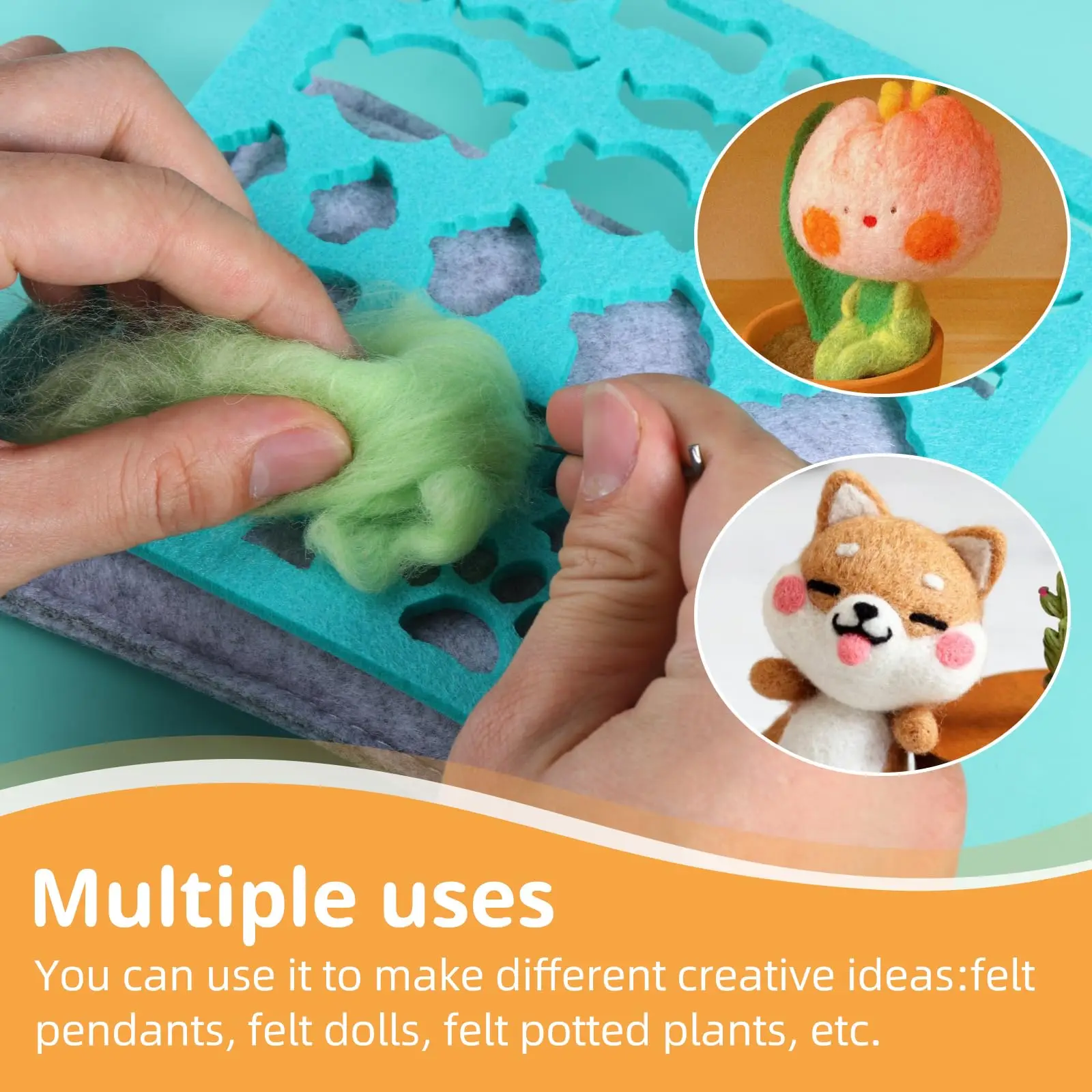 Needle Felting Kit 42 Colors Wool Roving Eyes Wool Felt Tools Instructions Handmade Toy DIY Craft, needle felting kit,wool felting kit,needle felting painting kit