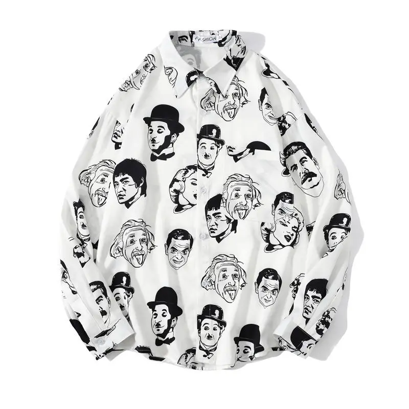 

Comics Portrait Full Print Hawaiian Shirt Men Long Sleeve Casual Shirt Loose Beach Button Up Shirts Women Harajuku Shirts Autumn