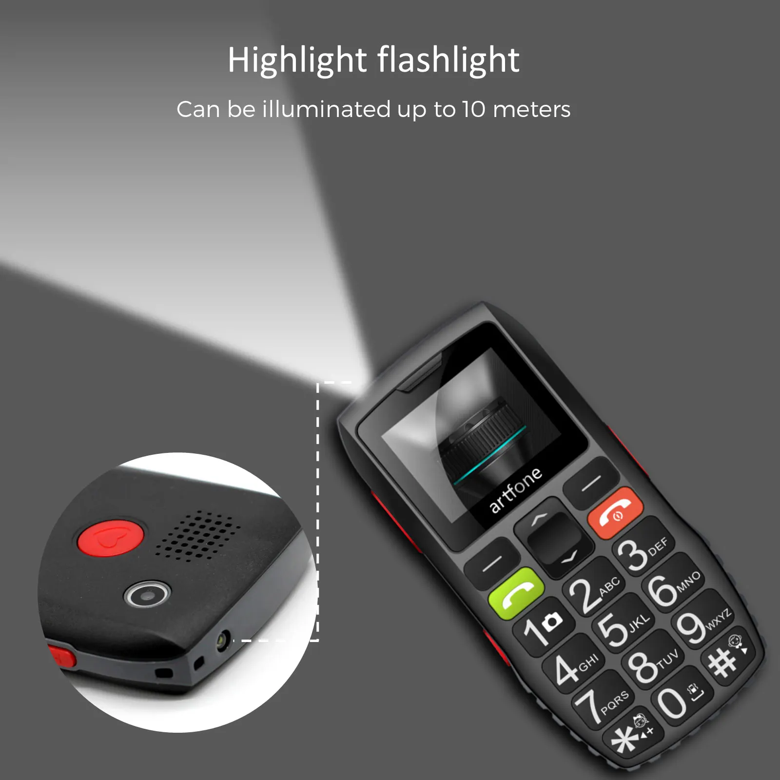 Unlocked Bar Senior Mobile Phone Artfone C1 Elderly Cellphone Dual Sim One Key SOS Emergency Button GSM 2G FM Torch Bluetooth 6