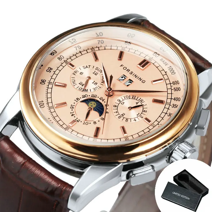 Forsining Orologio Da Polso Uomo Automatico Meccanico – Cinturino In Pelle, Quadrante Scheletro, Movimento A Carica Automatica - 4