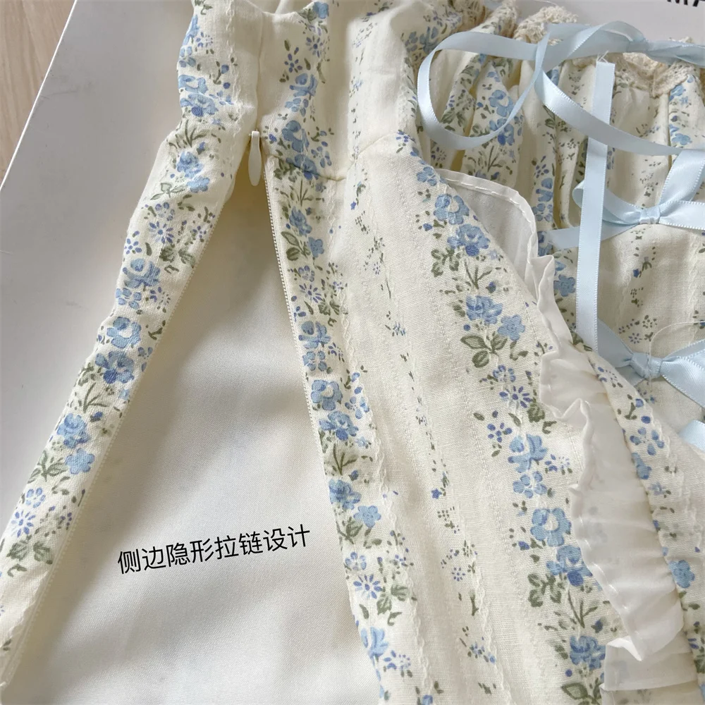 Y2K Two-piece Skirt Set Off Shoulder Square Collar Lace-up Cropped Top A-line Mini Skirt Sweet Summer New Slim Princess Outfits