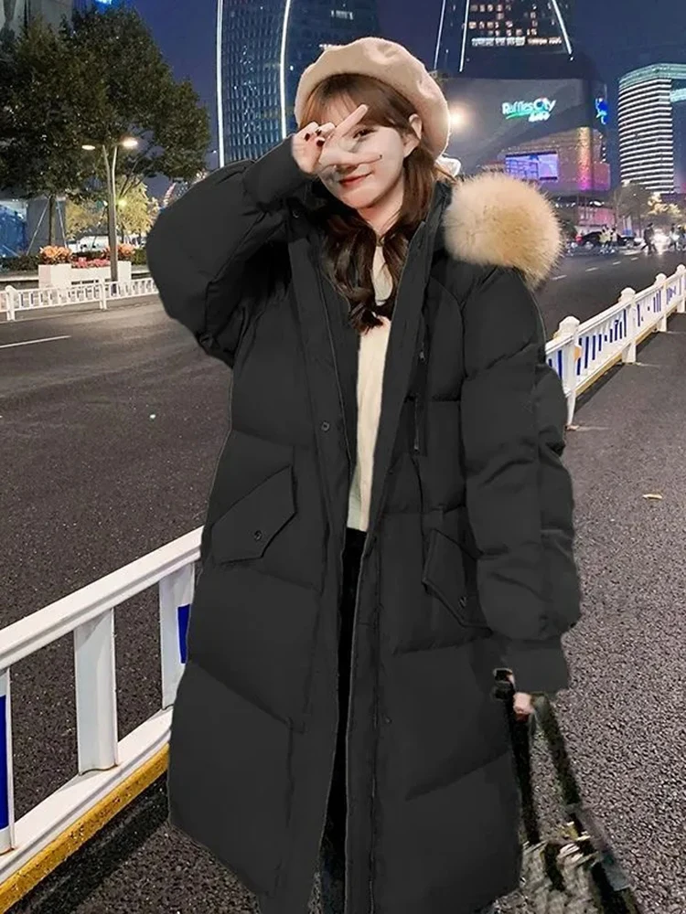 Warm Winter Faux Fur Collar Long Parka Chaqueta Thick Single Breasted Parca Jacket Casual Windproof Snow Wear New Jaqueta