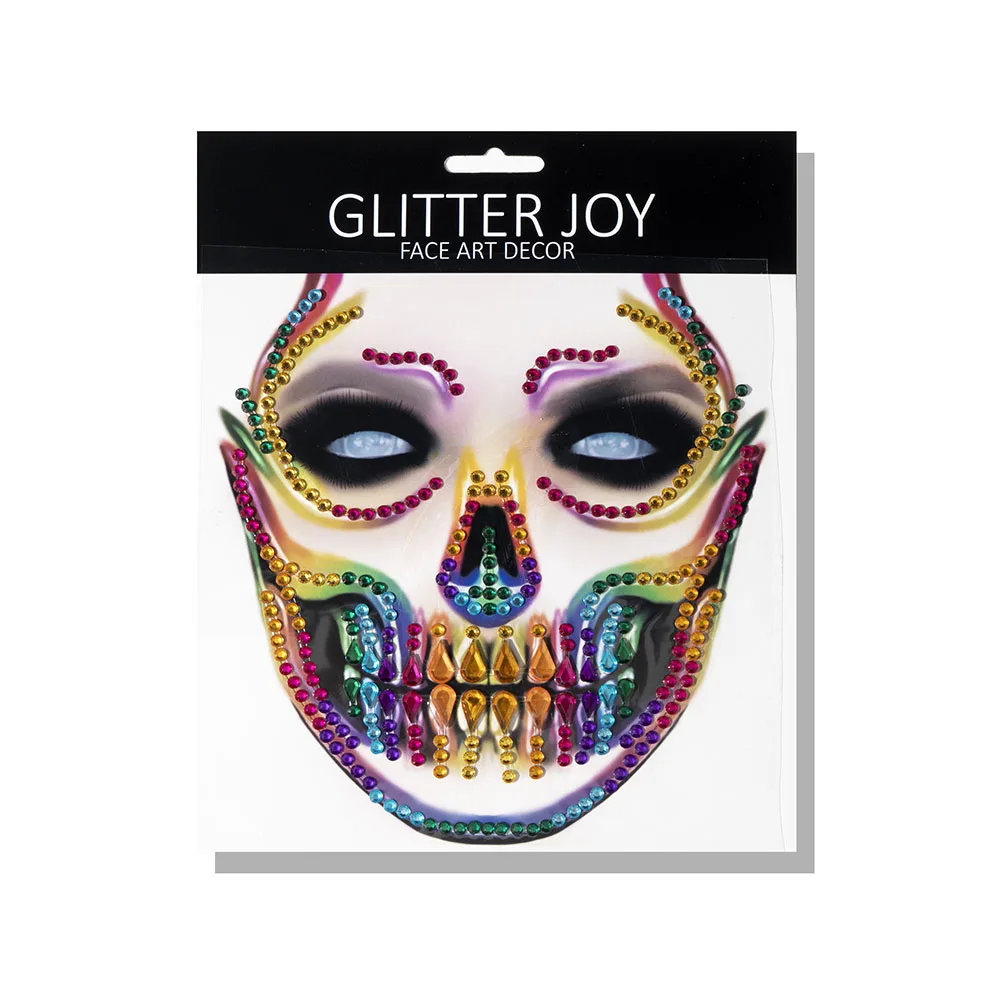 1Pc Face Jewel Makeup Sticker For Carnival Halloween Festival Skull Bone Dressing With Teeth Party Night Club Makeup Body Art 6
