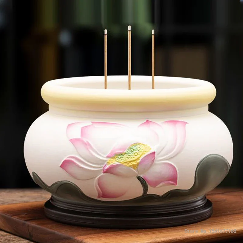 Creative Ceramic Incense Burners, Household Buddhist Utensils, Lotus Pattern Incense Burners, Buddhist Supplies, 1Pc