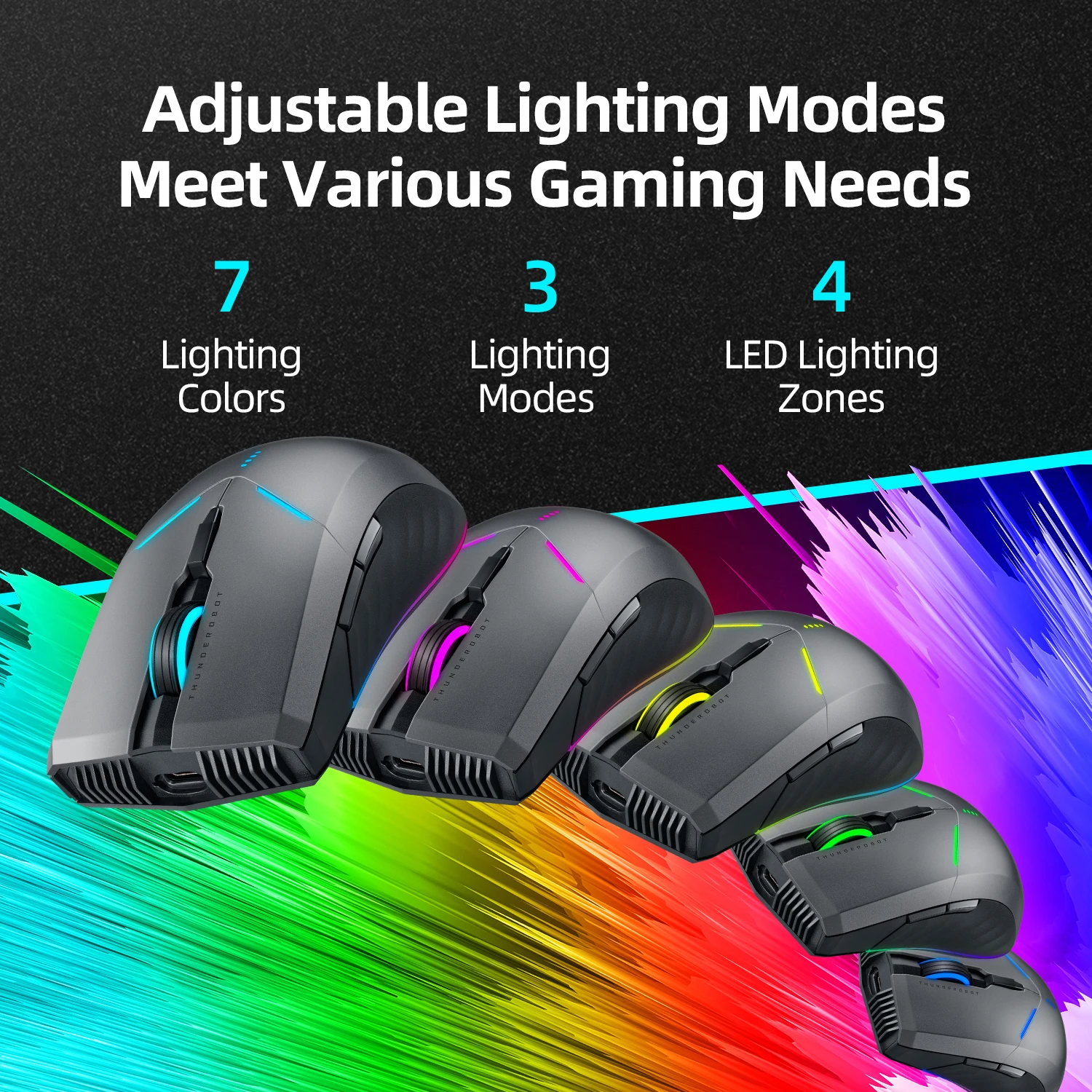 Mouse sem Fio para Jogos Recarregável com Fio 2.4g 4000 Dpi 1000mah Rgb Apto para Laptop pc Gaming Thunderobot-ml701 - Imagem 4
