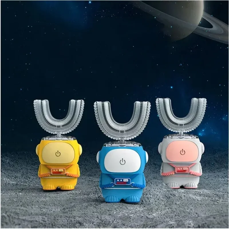 U-shaped children's electric toothbrush, astronaut disinfection and drying, USB charging, intelligent for ages 2-12.