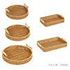 Handmade Wicker Storage Baskets Imitation Rattan Woven Baskets Compact Bread Fruit Home Organization Tray 5