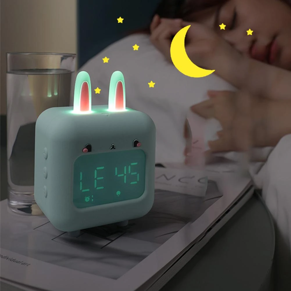 Cartoon Bunny Kids Alarm Clock Rechargeable Touch Control Night Light