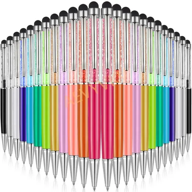 Crystal Ballpoint Pen 2 In 1 Slim Crystal Diamond Screen Stylus Black Gel Ink Ballpoint Glitter Pen Touch pen 20/50/100Pcs