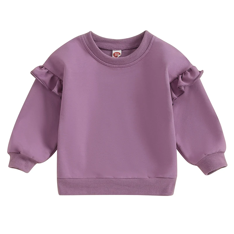 

Newborn Baby Girl Sweatshirt Romper Ruffle Long Sleeve Crewneck Solid Oversized Bubble Bodysuit Fall Winter