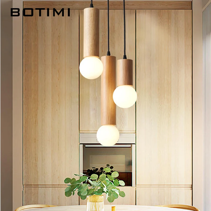 BOTIMI Wire Hanging Wood Chandelier Lighting For Dinning Room Solid wood Chandeliers Staircase Lustres Wooden Suspension Lights