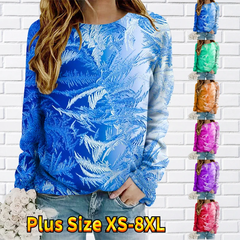 

Women's Abstract Printing Pullover Winter Female Christmas Top Vintage T-shirt Round Neck Sweater Everyday Elegant Long Sleeve