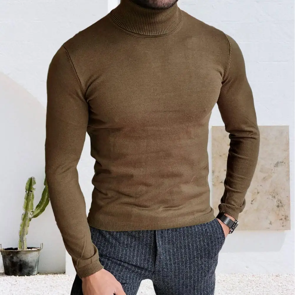 

Knitted Sweater Stylish Men's Knitwear Slim Fit Turtleneck Sweater for Autumn Winter Solid Color Pullover Tops with Long Sleeves
