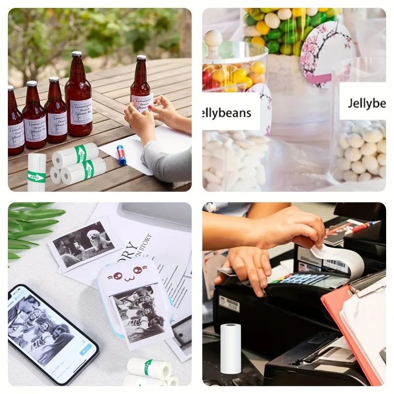 Thermal Printer Paper Self-adhesive Stickers,White Paper For Mini Sticker Receipt Printer Portable Bluetooth Pocket Printer 57mm
