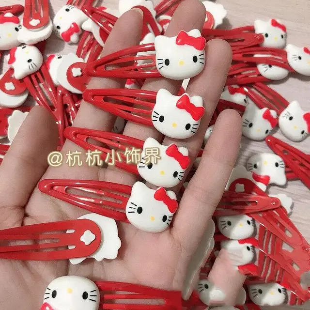 Hello Kitty Cute Red Headband Barrettes Sanrio Anime Cartoon Lovely Ponytail Holder Duckbill Clip Hair Accessories Gift