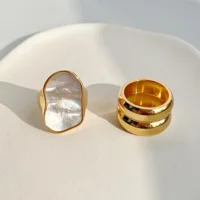 Croissant Chunky Rings for Women Gold Color 18K Gold Plated Wide Glossy Stainless Steel Ring Irregular Shell Stacking Jewelry 2