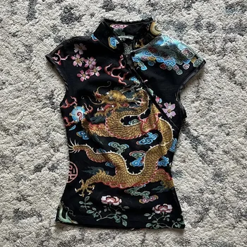 Y2K Summer Women T-shirt Chinese style short-sleeved T-shirt Grunge streetwear crop top sweet girl punk Gothic clothing T-shirt 1