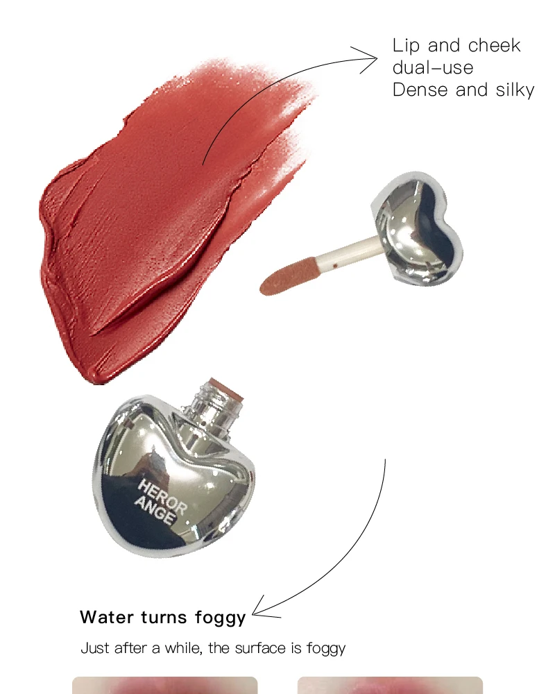 Description Picture 6 of itemPeach Heart Silky Matte Lipgloss&Blush Low-saturation Gray Pink Liquid Lipstick Waterproof Non-Stick Cup No Fade Lip Tint Makeup