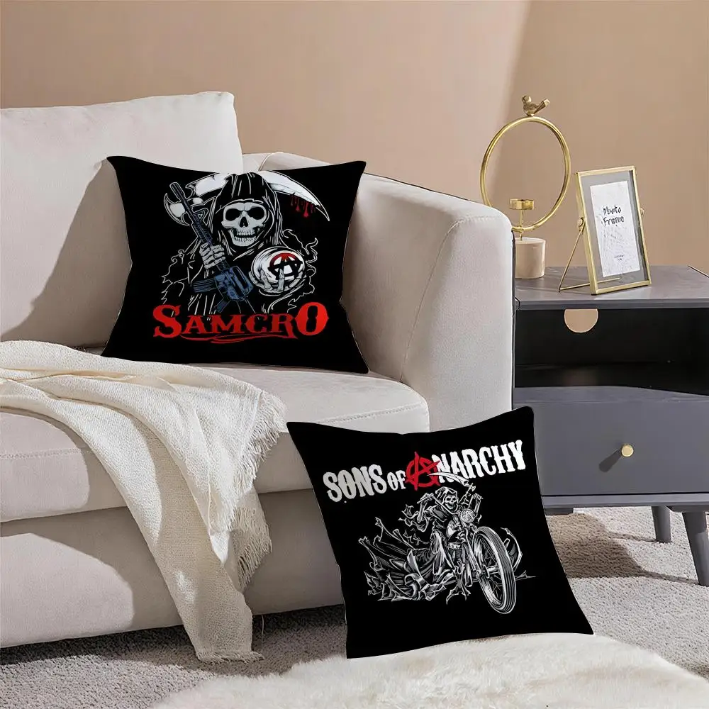 American Biker Drama S-Sons of Anarchy 쿠션 커버 투척 베개 커버 숨겨진 버튼 내구성이 뛰어난 폴리에스테르 의자 쿠션
