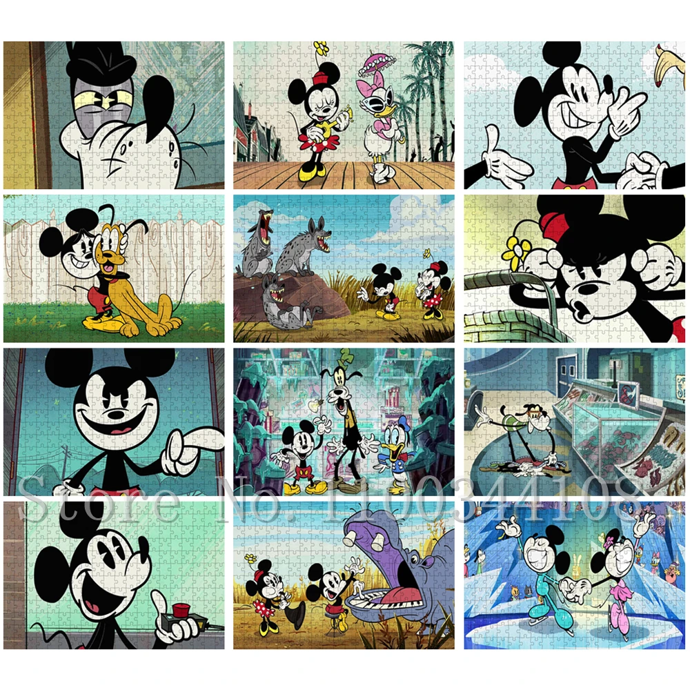 Disney Mickey Minnie Mouse Jigsaw Puzzles Classical Cartoon Character Puzzles for Children Training Observation Education Toys