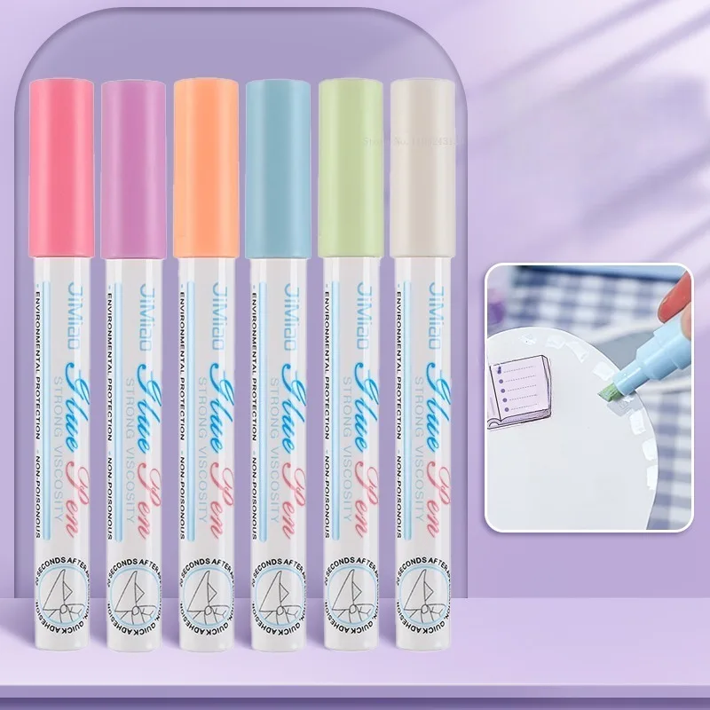마카롱 컬러 디스펜싱 펜, 대용량, 세척 가능, 빠른 건조 접착제, 어린이 수제 스티커, 강력한 접착 접착제 스틱