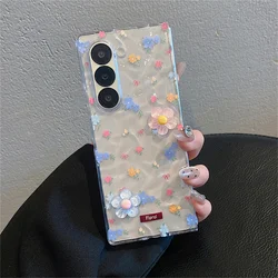 Charming Blue Pink Floral Water Ripple Transparent Phone Case - Shockproof Back Cover - Z Fold 8 Ultra (A)