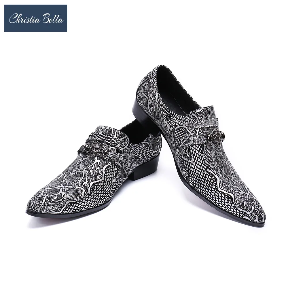 

Christia Bella New Grey Genuine Leather Men Formal Shoes Pointed Toe Plus Size Men Party Dress Shoes Business Mens Brogue Shoes