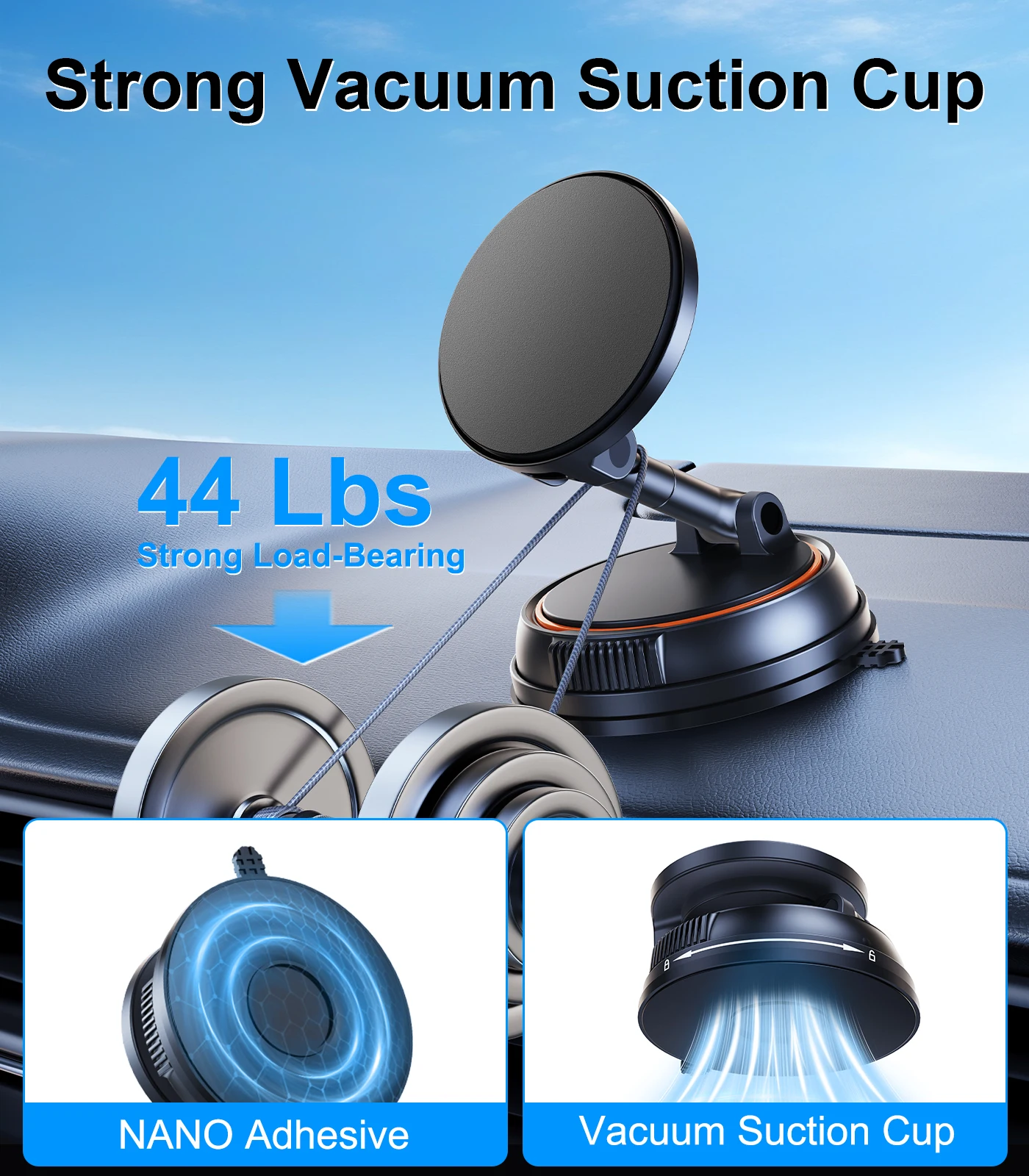 Eary Wireless Car 15W Fast Charger Suction Cup Phone Holder Stand Magnetic Car Mount Dashboard Magsafe Fit for iPhone Samsung HW