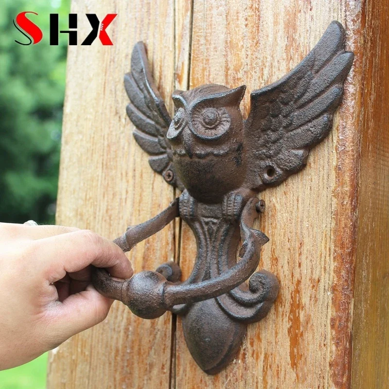 Vintage Door Knocker Cast Iron OWL Decorative Doorknocker Wrought Iron Door Handle Latch Antique Gate Ornate Bird Home Office