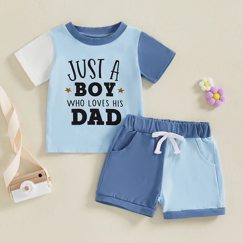 Baby Clothing Toddler Boy Contrast Outfit Letter Print Short Sleeve T-shirt Elastic Waist Shorts 2 Pcs Summer Set