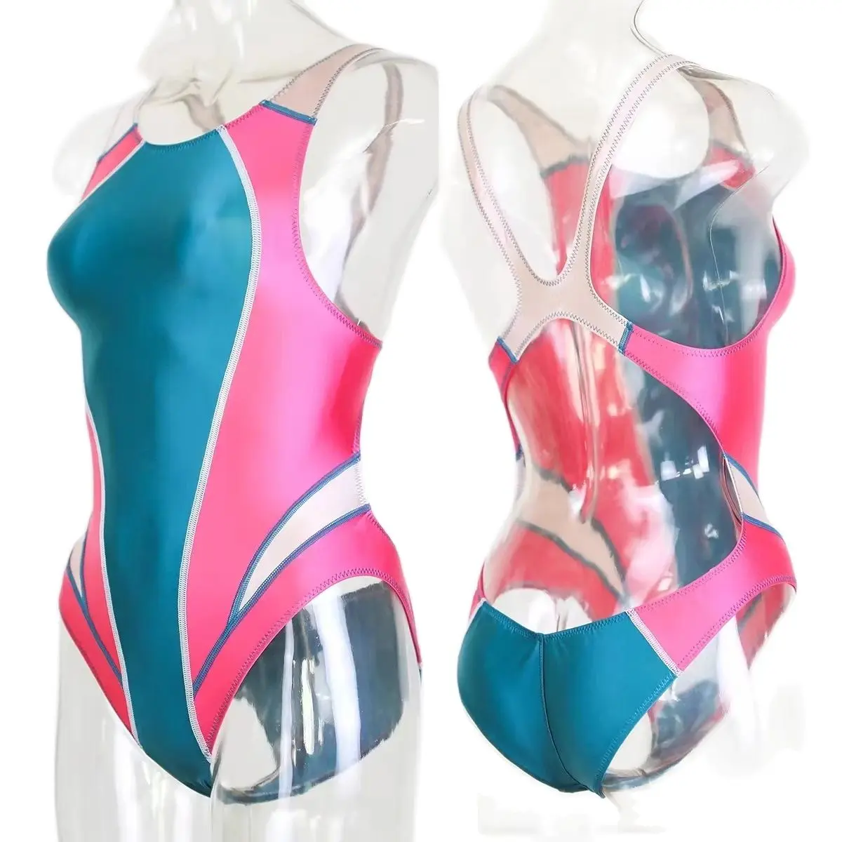 DROZENO Solid color sexy tights patchwork tights sportswear Satin stretch bodysuit  swimwear